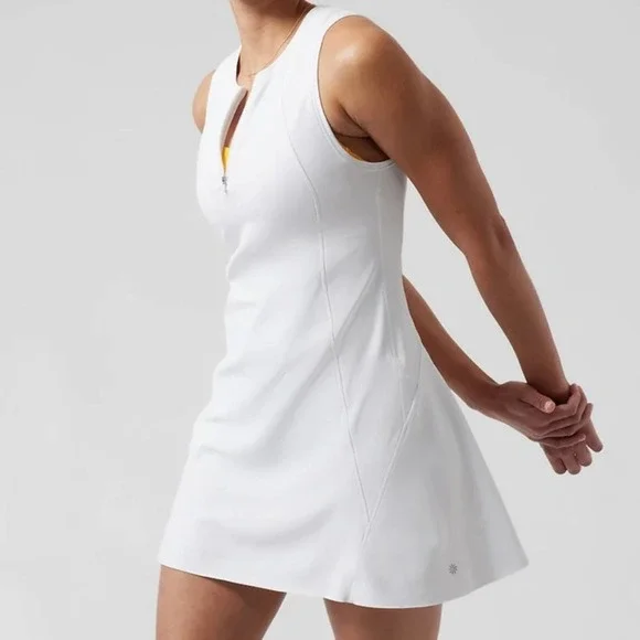 ATHLETA Ace Tennis Dress in White Flare Short Pockets Athletic Size XL NEW - Picture 2 of 11